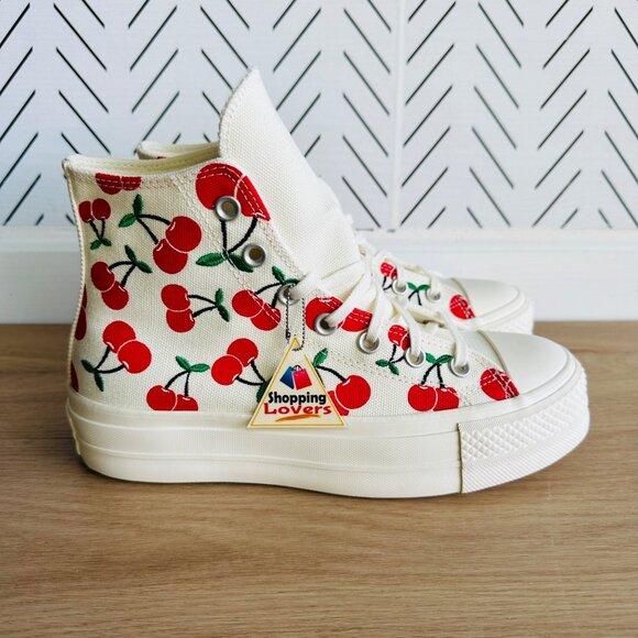 🍒Converse Chuck Taylor Lift Hi Sz 6 Women Shoes Cherries Embroidered A08096C🍒 - Picture 9 of 12